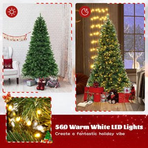 6/7/8 Feet Hinged Christmas Tree with PVC Branch Tips Warm White LED Lights-6 ft