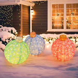 3-Piece Pre-Lit Pop up Christmas Ball Set with Warm White LED Lights