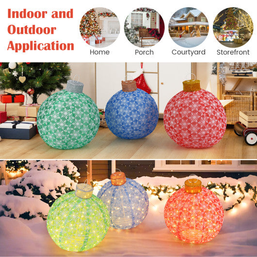 3-Piece Pre-Lit Pop up Christmas Ball Set with Warm White LED Lights
