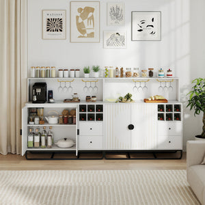 Home Bar Cabinet with Wine Rack Glass Holder and Adjustable Shelf-White