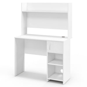 Home Office Desk with Raised Display Shelf and 2 Open Shelves-White