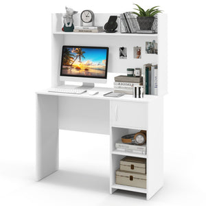 Home Office Desk with Raised Display Shelf and 2 Open Shelves-White