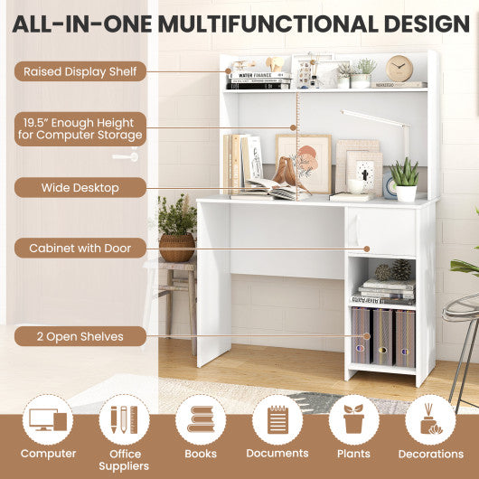 Office Set with 5-Tier Bamboo Ladder Shelf and Electric Standing Computer Desk