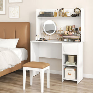 Home Office Desk with Raised Display Shelf and 2 Open Shelves-White