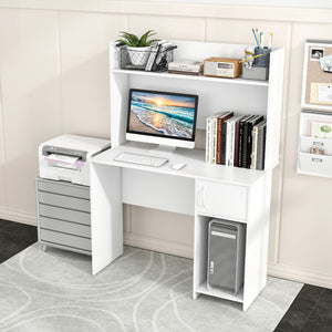 Home Office Desk with Raised Display Shelf and 2 Open Shelves-White