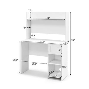 Home Office Desk with Raised Display Shelf and 2 Open Shelves-White
