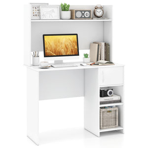 Home Office Desk with Raised Display Shelf and 2 Open Shelves-White