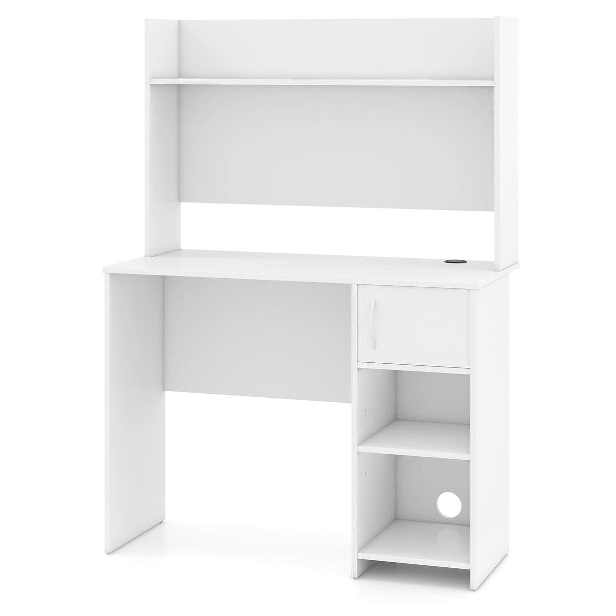 Home Office Desk with Raised Display Shelf and 2 Open Shelves-White
