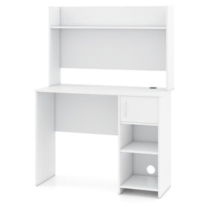 Home Office Desk with Raised Display Shelf and 2 Open Shelves-White