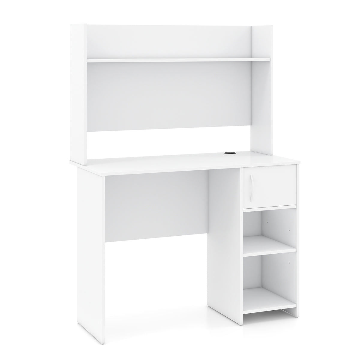 Home Office Desk with Raised Display Shelf and 2 Open Shelves-White