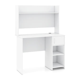 Home Office Desk with Raised Display Shelf and 2 Open Shelves-White