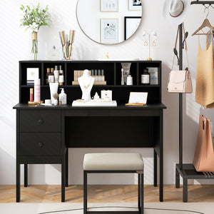 48 Inch Computer Desk with Drawers Power Outlets-Black