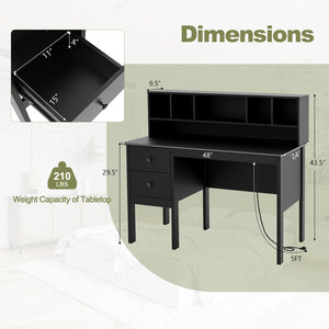 48 Inch Computer Desk with Drawers Power Outlets-Black
