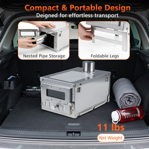 Hot Tent Stove Portable Wood Burning Stove with 7 Chimney Pipes and Spark Arrestor-Silver