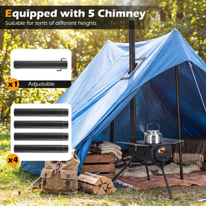 Hot Tent Stove with Chimney Pipes and Foldable Legs for Outdoor Heating-Black