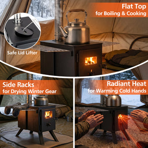 Hot Tent Stove with Ash Tray 8.4 ft Wood Burning Stove with 8 Chimney Pipes and Spark Arrestor-Black