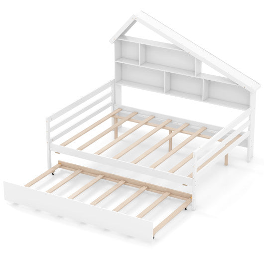 House-Shaped Full Size Daybed with Twin Size Trundle-White
