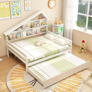 House-Shaped Full Size Daybed with Twin Size Trundle-White