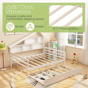 House-Shaped Full Size Daybed with Twin Size Trundle-White