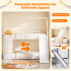 House-shaped Metal Twin Over Twin Low Bunk Bed-White