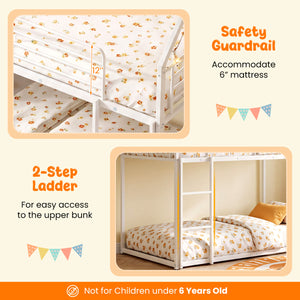 House-shaped Metal Twin Over Twin Low Bunk Bed-White