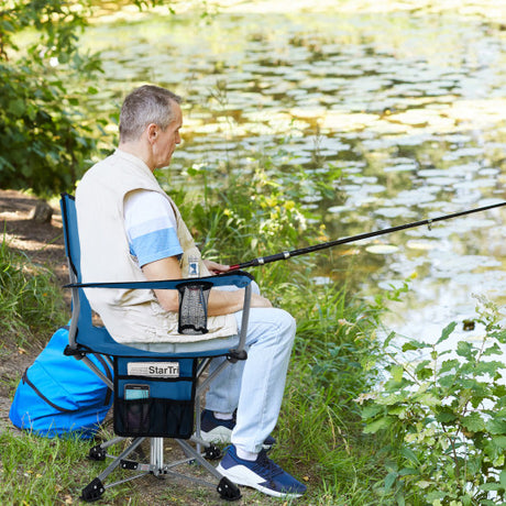360 ° Swivel Hunting Chair Portable Foldable Hunting Chair with Mesh Cup Holder and Storage Pockets-Blue