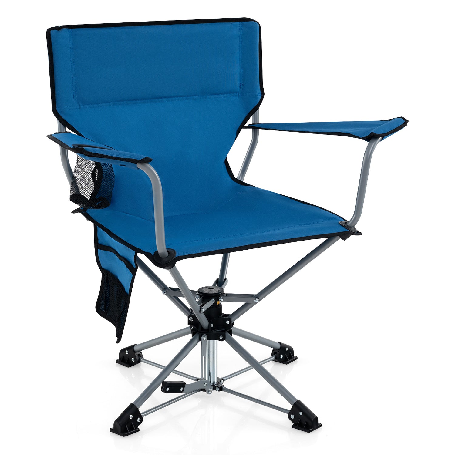 360 ° Swivel Hunting Chair Portable Foldable Hunting Chair with Mesh Cup Holder and Storage Pockets-Blue