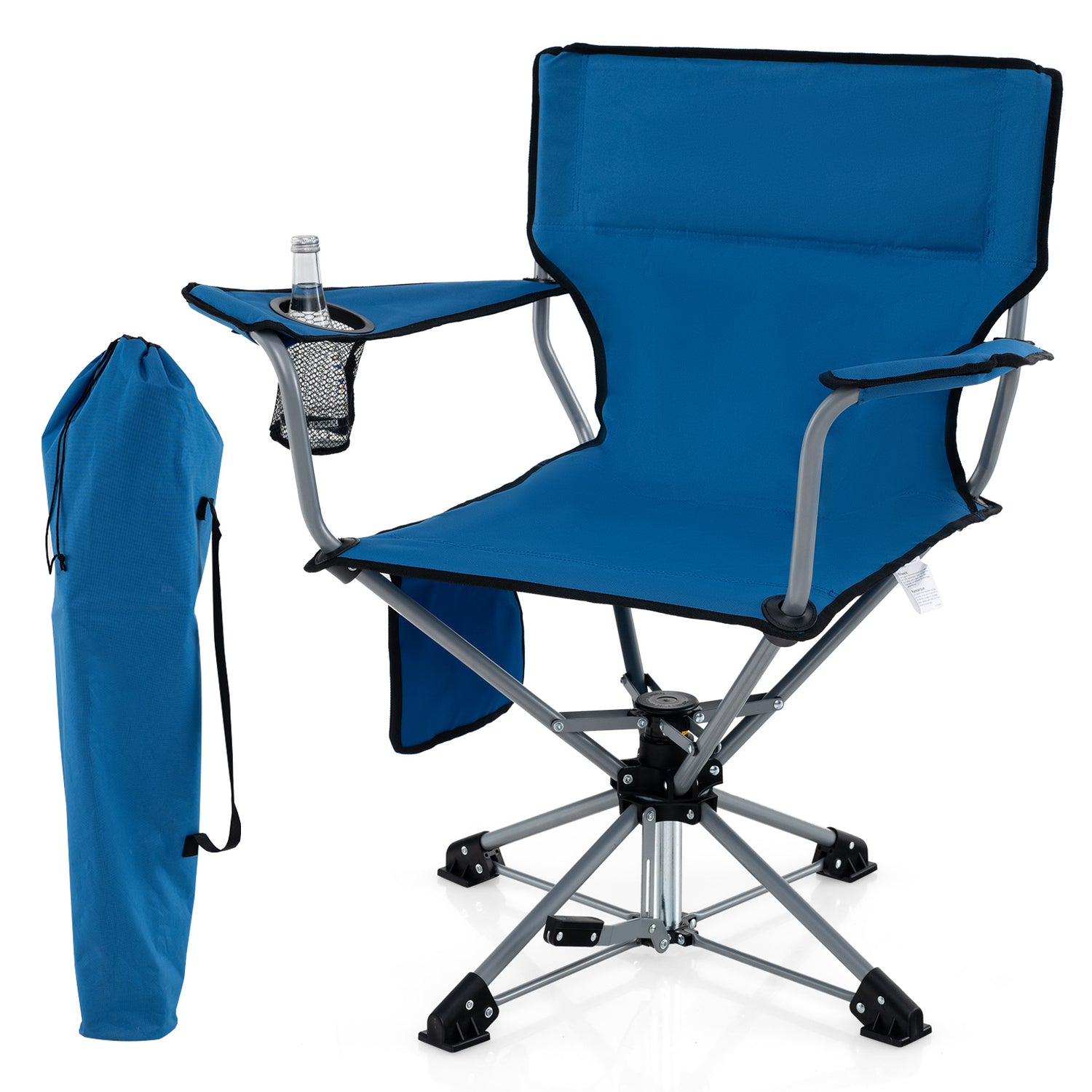 360 ° Swivel Hunting Chair Portable Foldable Hunting Chair with Mesh Cup Holder and Storage Pockets-Blue