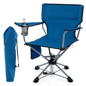 360 ° Swivel Hunting Chair Portable Foldable Hunting Chair with Mesh Cup Holder and Storage Pockets-Blue