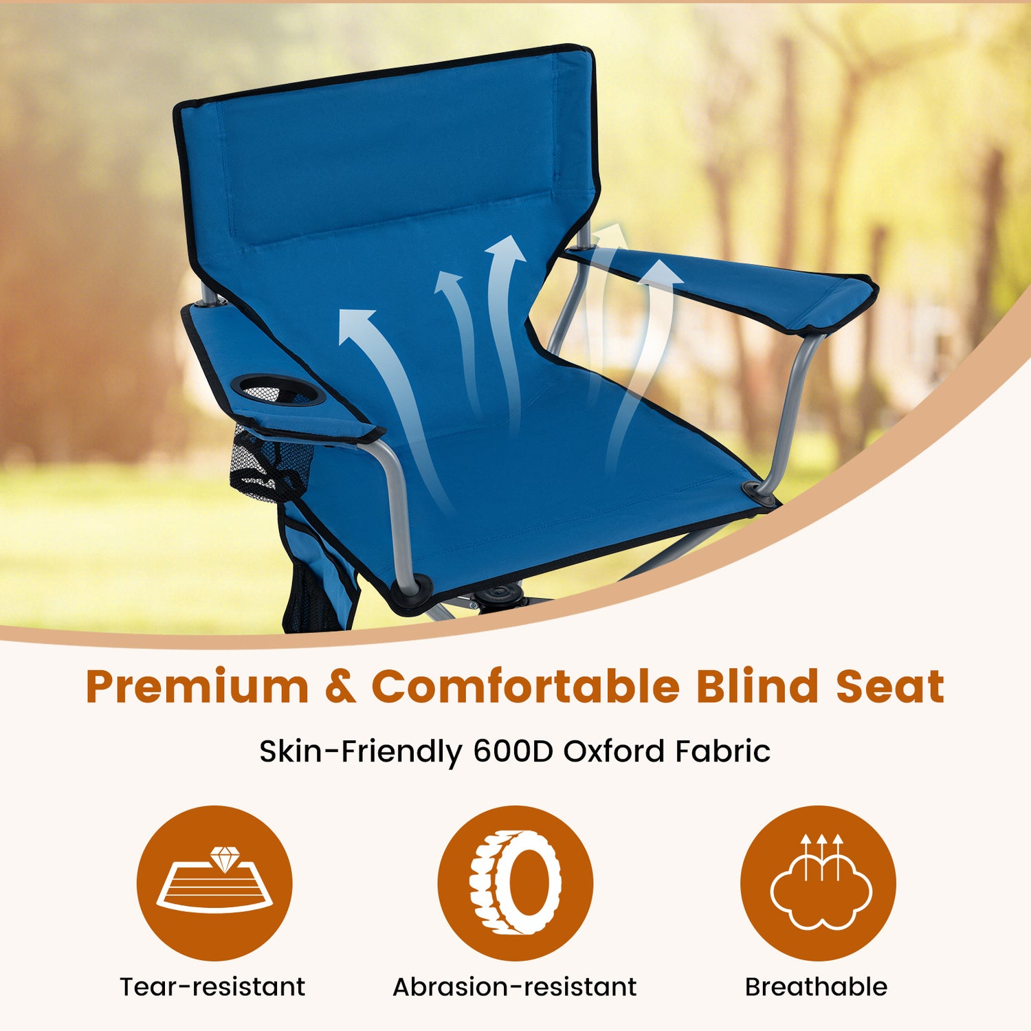 360 ° Swivel Hunting Chair Portable Foldable Hunting Chair with Mesh Cup Holder and Storage Pockets-Blue