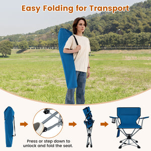 360 ° Swivel Hunting Chair Portable Foldable Hunting Chair with Mesh Cup Holder and Storage Pockets-Blue