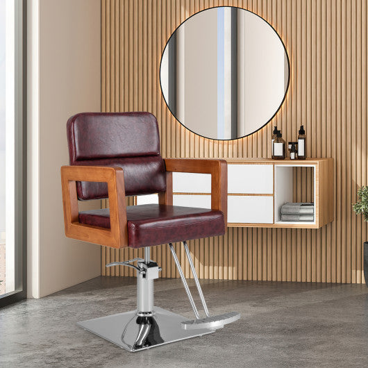 Hydraulic Barber Chair Salon Chair for Hair Stylist with 360 Degrees Swivel-Red