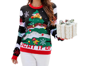 ASTANFY Ugly Christmas Sweaters for Women Sequin Christmas Sweater Christmas Tree Snowflake Graphic Holiday Pullover Green