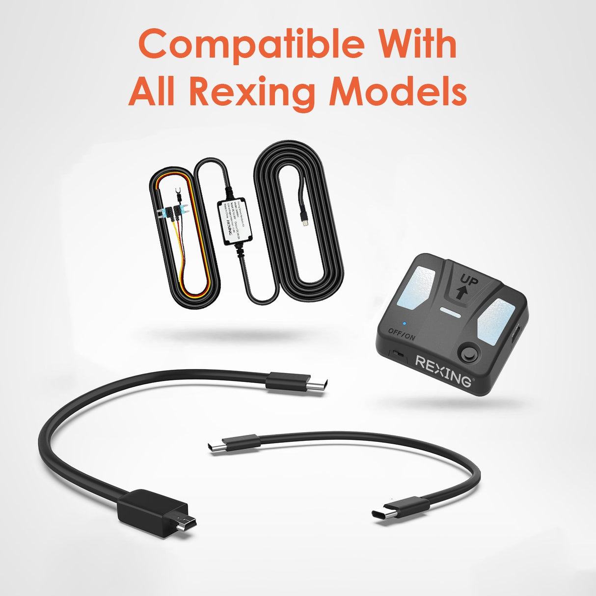 Rexing Intelligent Hardwire Kit Type-C Port for All Rexing Dash Cam Models including R4, DT2, M2 Max, R316 Series, RH2 Series, and CPDuo Multimedia Receiver