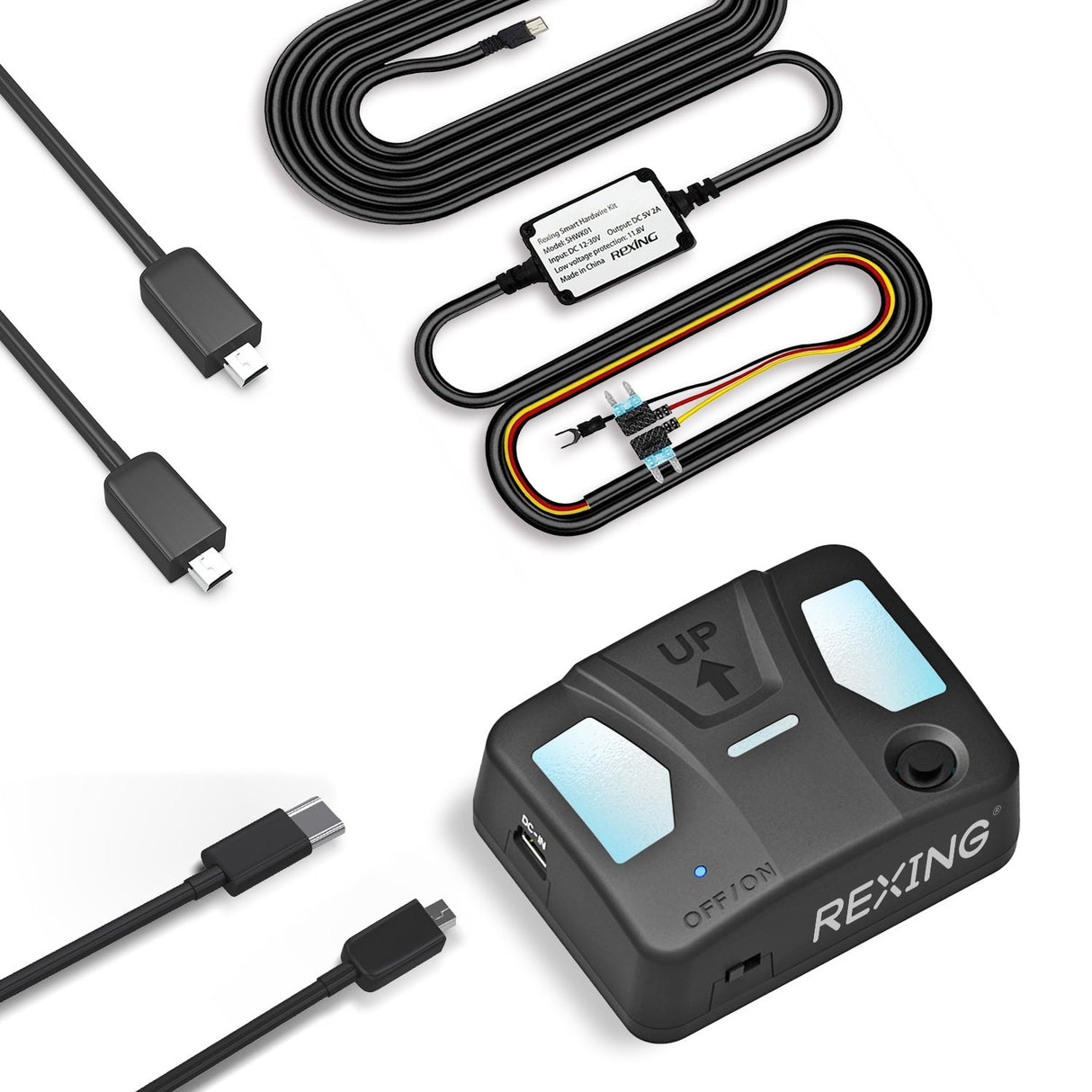 Rexing Intelligent Hardwire Kit Type-C Port for All Rexing Dash Cam Models including R4, DT2, M2 Max, R316 Series, RH2 Series, and CPDuo Multimedia Receiver