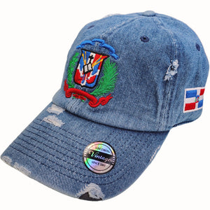 Dominican Republic Embroidered Vintage Dad Hat – Distressed Adjustable Cotton Baseball Cap with Dominican Shield Flag