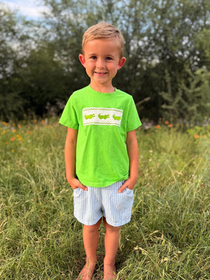 Toddler Boys Summer Crocodile Embroidered Plaid Shorts Set