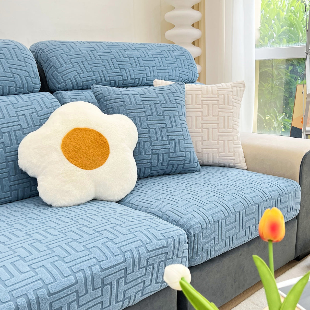 Polar Fleece Stretch Seat Cushion Covers, Couch Cushion Covers Slipcover, Sofa Cushion Protector Covers