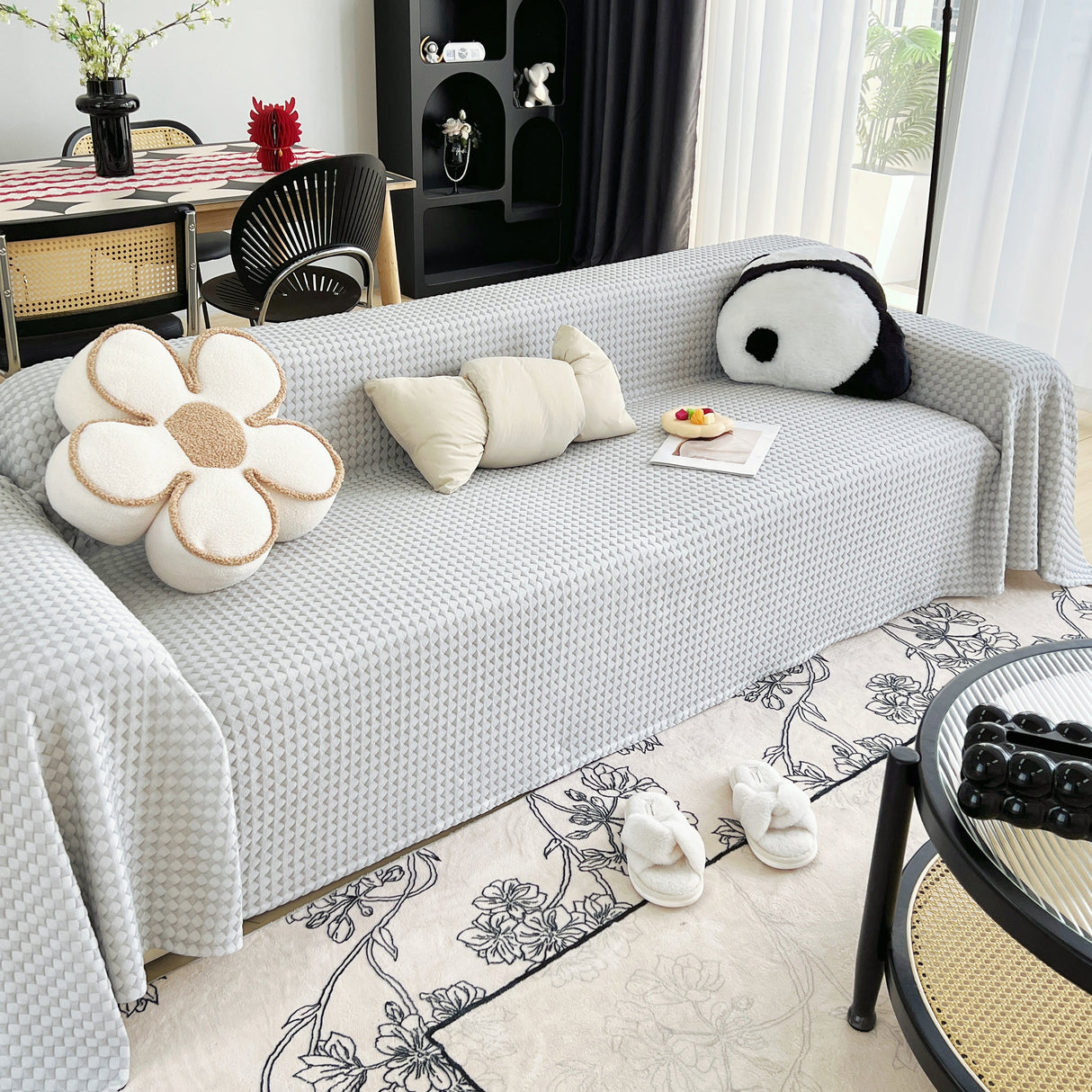 Cooling Textured Sofa Cover Washable Soft Couch Throw Blanket for Summer & Pets