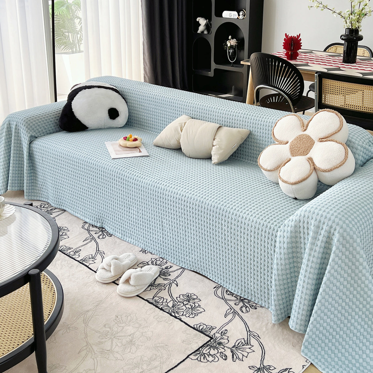 Cooling Textured Sofa Cover Washable Soft Couch Throw Blanket for Summer & Pets