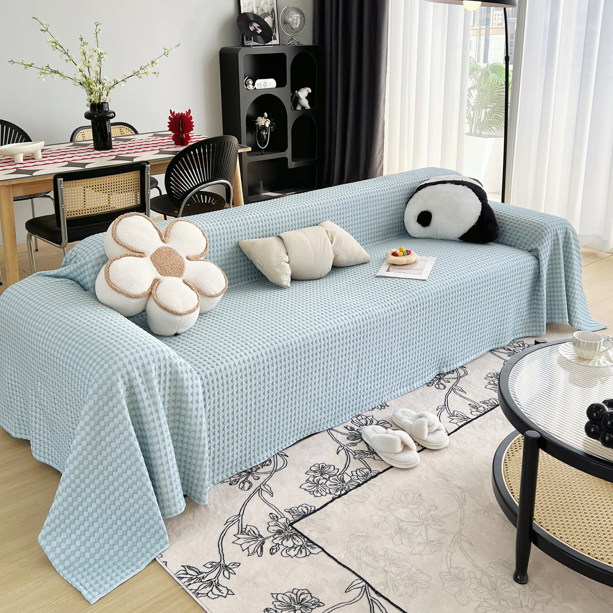 Cooling Textured Sofa Cover Washable Soft Couch Throw Blanket for Summer & Pets