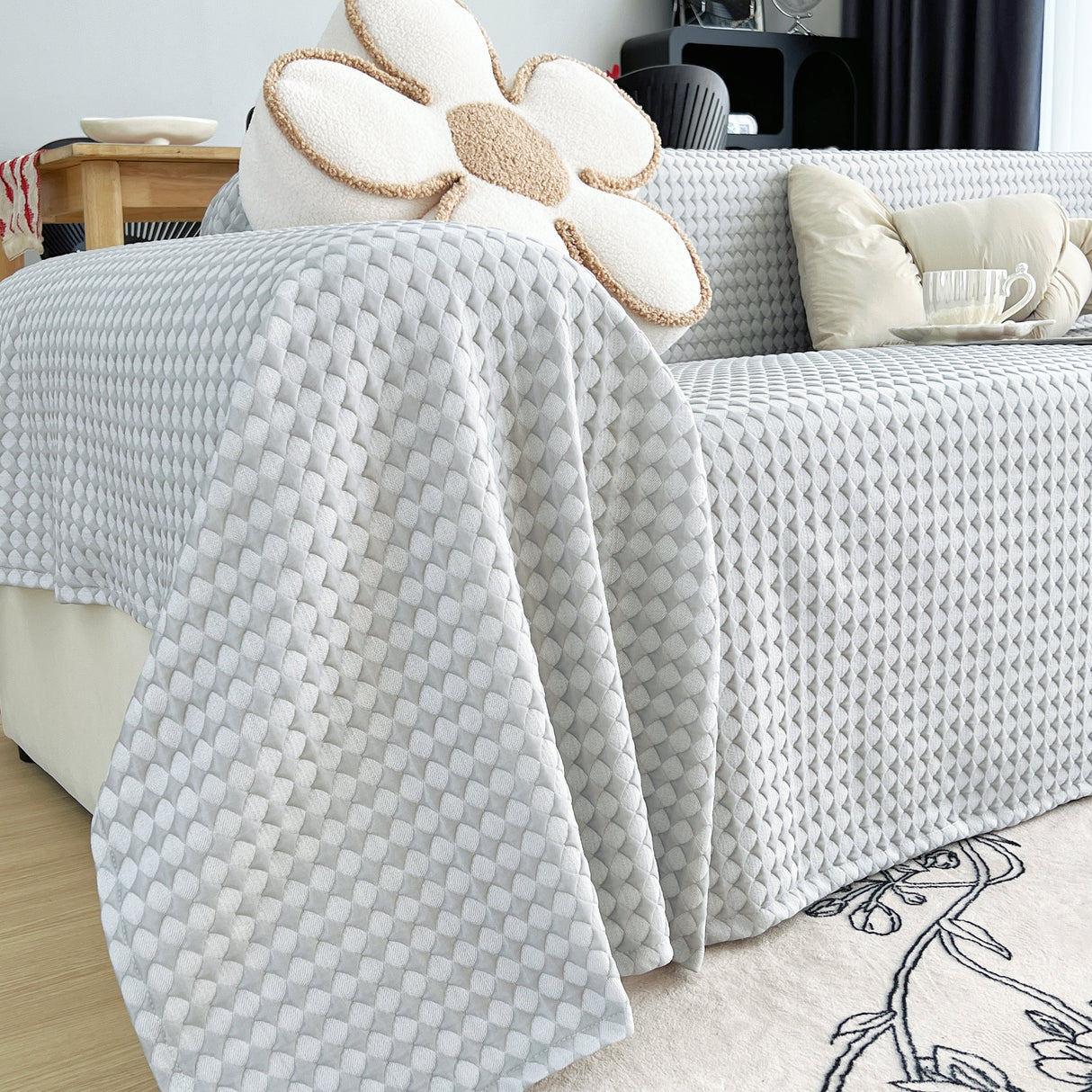 Cooling Textured Sofa Cover Washable Soft Couch Throw Blanket for Summer & Pets