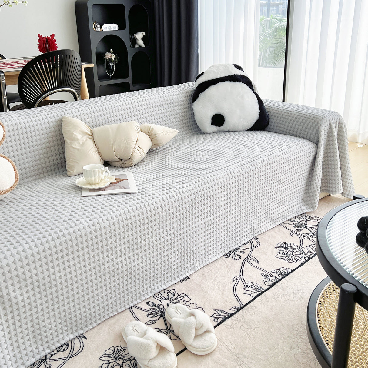 Cooling Textured Sofa Cover Washable Soft Couch Throw Blanket for Summer & Pets