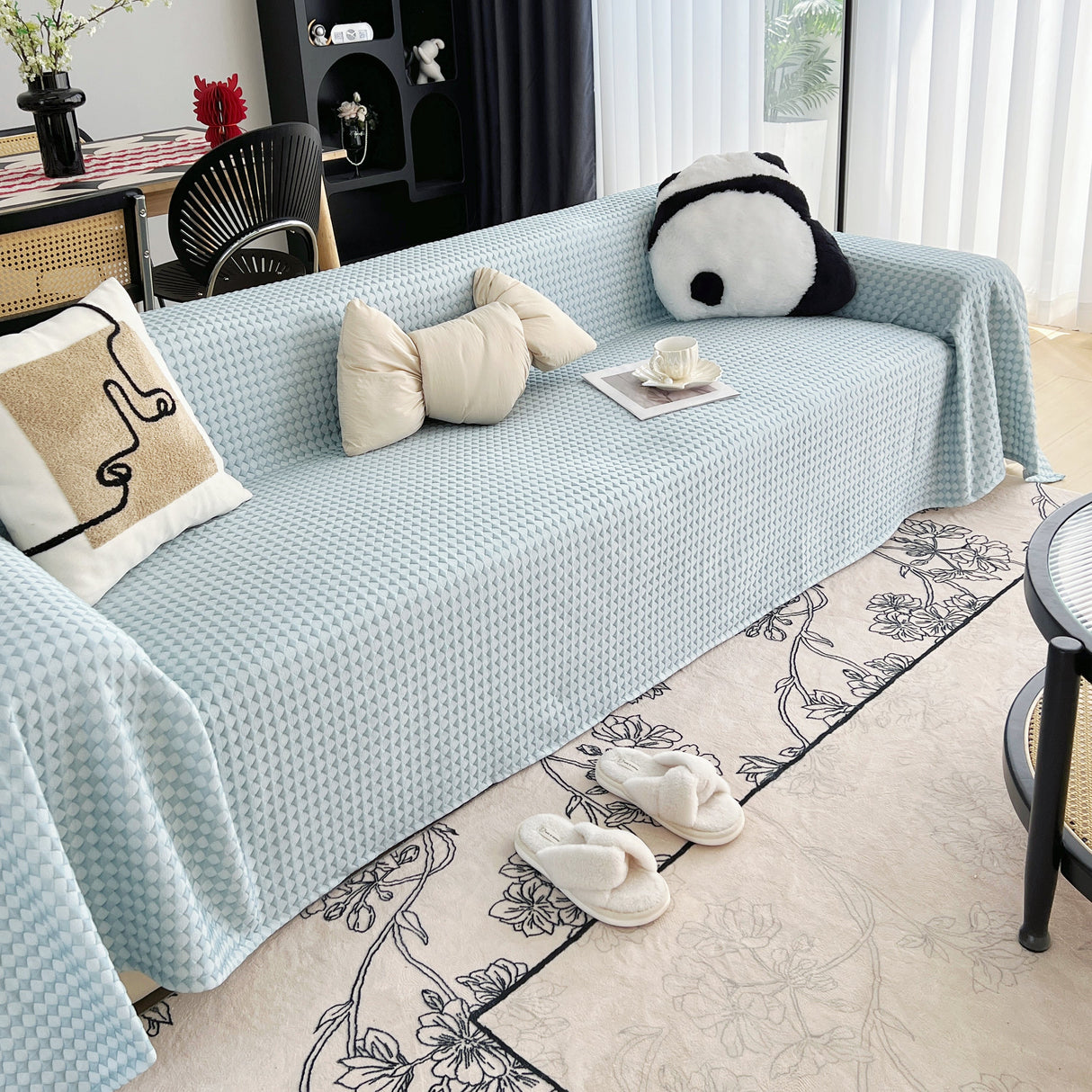 Cooling Textured Sofa Cover Washable Soft Couch Throw Blanket for Summer & Pets