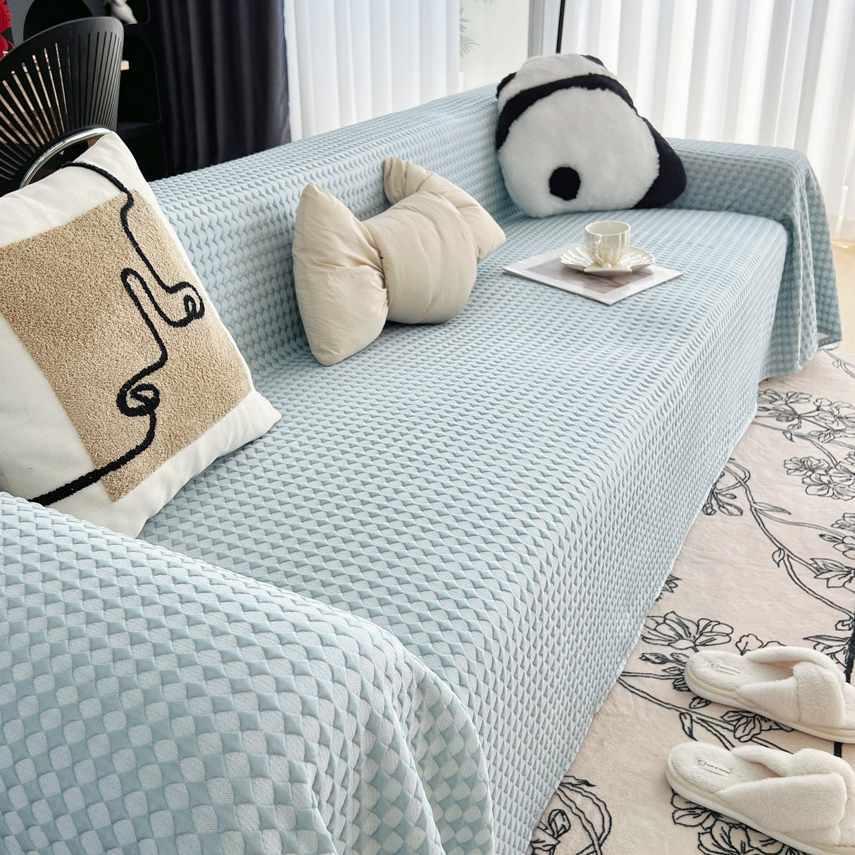 Cooling Textured Sofa Cover Washable Soft Couch Throw Blanket for Summer & Pets