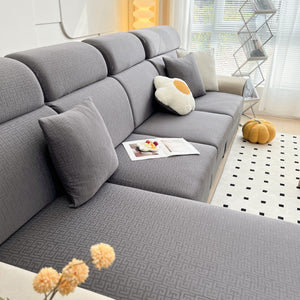 Vedic Chant Jacquard Fleece Fabric Stretch Cushion Cover, Non-Slip Furniture Protector for Kids, Chaise Lounge Cushion Covers