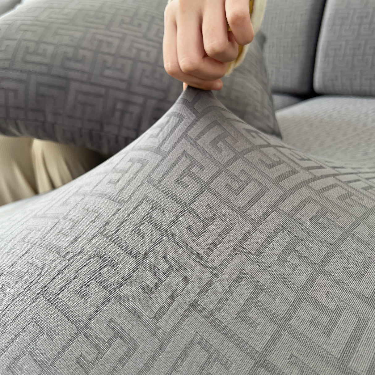 Vedic Chant Jacquard Fleece Fabric Stretch Cushion Cover, Non-Slip Furniture Protector for Kids, Chaise Lounge Cushion Covers