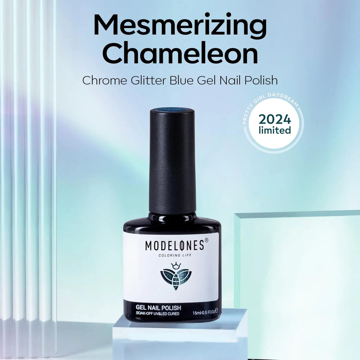 Modelones Chameleon Blue Gel Nail Polish, 15ML Shimmer Blue Gel Polish Glitter Sparkle Gel Nail Soak Off Led Summer Nail Gel Polish for Women Girl DIY Nail Art Gift A23-Dark Purple to Blue