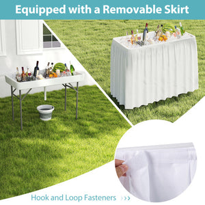 4 Foot Ice Cooler Folding Table Portable Ice Bin Table with Large Sink-White