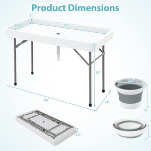 4 Foot Ice Cooler Folding Table Portable Ice Bin Table with Large Sink-White